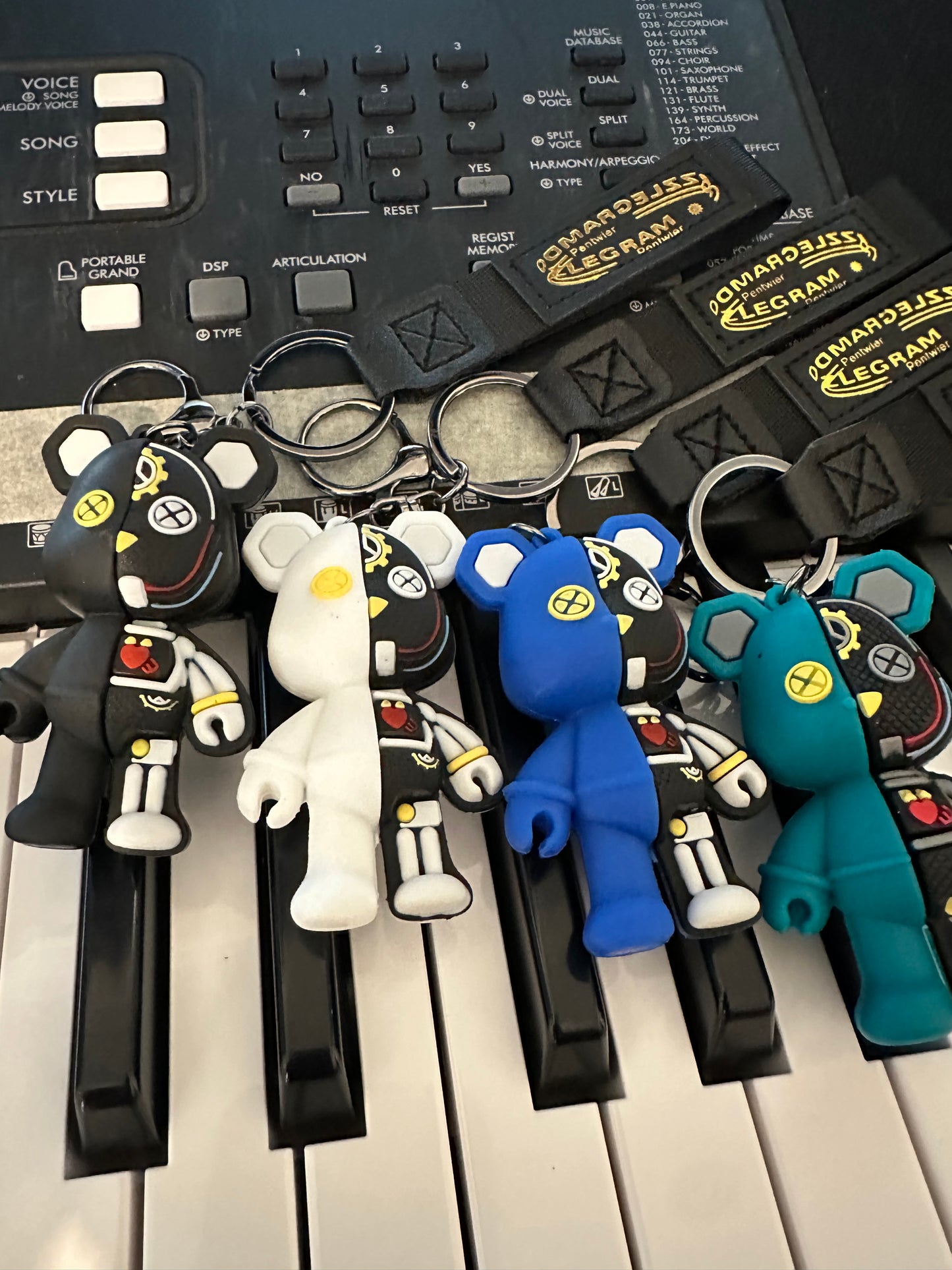 Teddy Bear with X eyes key chain- Blue