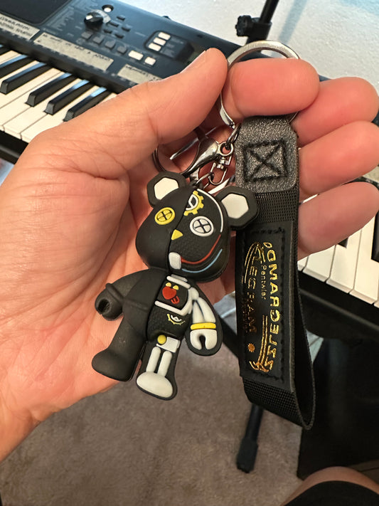 Teddy Bear with X eyes key chain- Black