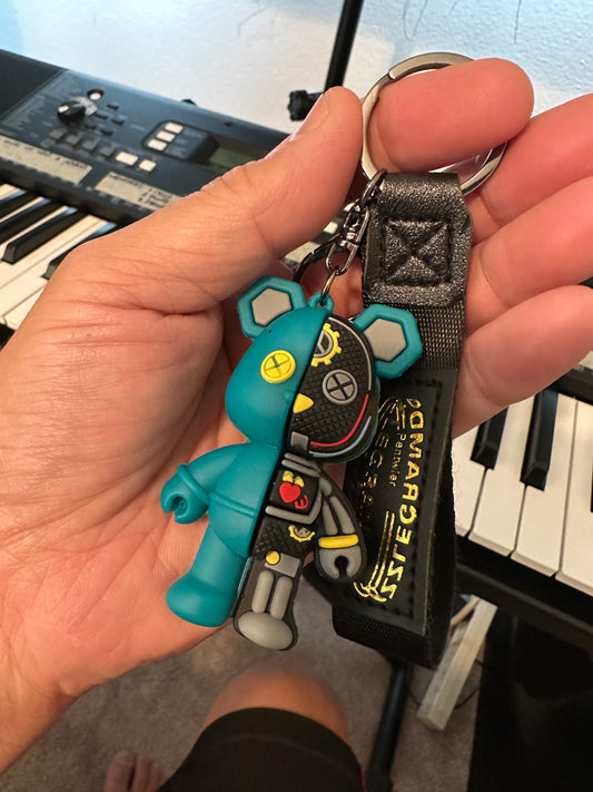 Teddy Bear with X eyes key chain- Green