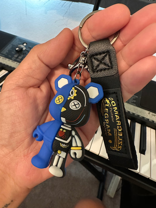 Teddy Bear with X eyes key chain- Blue