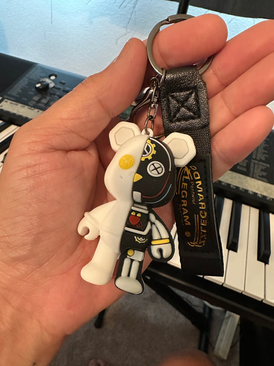 Teddy Bear with X eyes key chain- White
