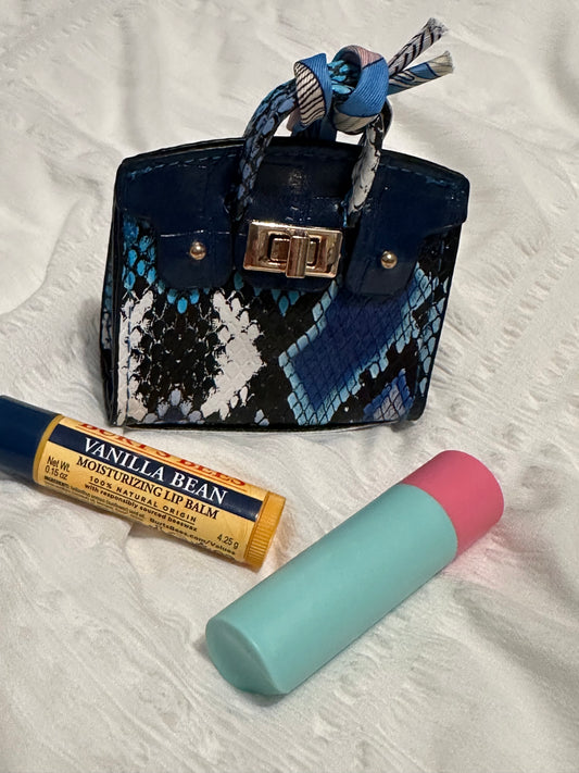 Snakeskin mini bag charm- Black with blue snakeskin