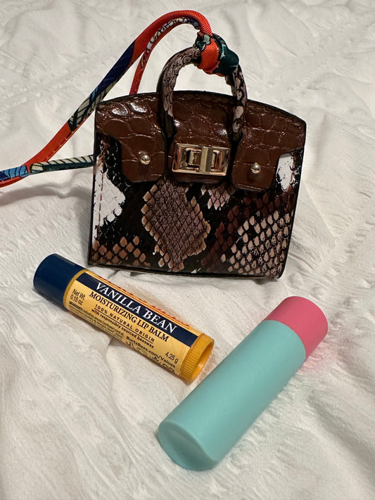 Snakeskin mini bag charm- Brown with snakeskin brown and white