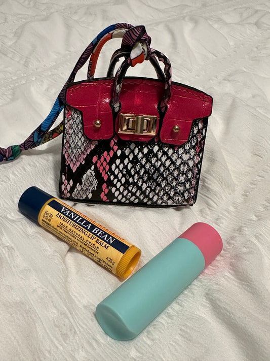 Snakeskin mini bag- Red with snakeskin white and pink