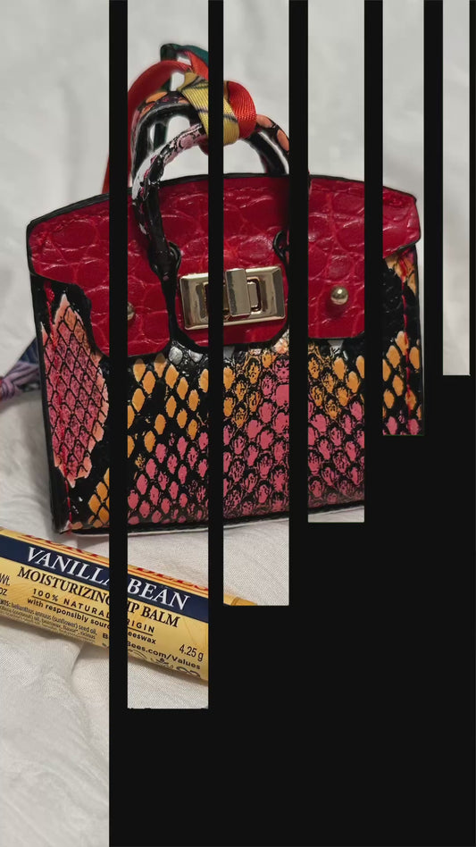 Snakeskin mini bag- Red with snakeskin white and pink